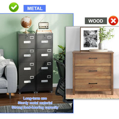 4 Drawer Vertical File Cabinet On Wheels, Lockable Office Files Storage Cabinet With Handle And Name Card,Mobile Storage Cabinet For Office And Home,Assembly Required,Black