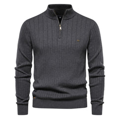 Half-zipper Pullover Sweater Men's Fashion Casual Stand Collar Long-sleeved Knitted Tops Fall Winter Clothing