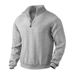 Men's Jacquard Fall Winter Long-sleeved Warm Pullover Hoodies Quarter-Zip Design Fashion Tops