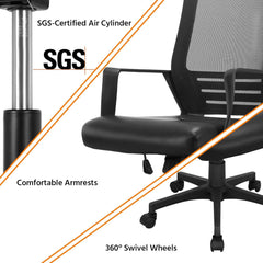 Ergonomic Office Chair Leather Seat and Mesh Back Computer Chair Executive Chair Mid-Back Rolling Swivel Chair with Lumbar Support and Armrests Adjustable Height for Office Meeting, Black-4