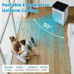 ZOKOP-3 In 1 Portable Evaporative Cooler,Indoor,Outdoor,2353CFM Personal Air Cooler With Remote ,7.93 Gal Large Water Tank & Scroll Casters, 4 Ice Packs,White