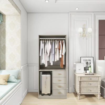 305 GreyCloset System: Walk-in Closet Organizer System with 4 Drawers Closet Kit with Shelves Hanging Rod Metal Handles Built-in Storage Organization 31.5
