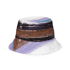 Reversible Bucket Hat Lavender Black Brown Rustic Pattern-1