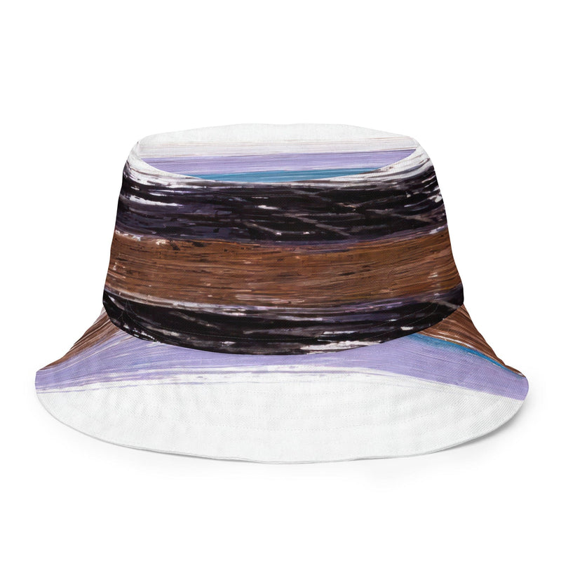 Reversible Bucket Hat Lavender Black Brown Rustic Pattern-0