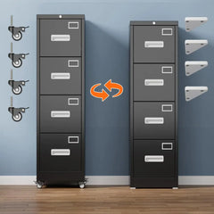4 Drawer Vertical File Cabinet On Wheels, Lockable Office Files Storage Cabinet With Handle And Name Card,Mobile Storage Cabinet For Office And Home,Assembly Required,Black